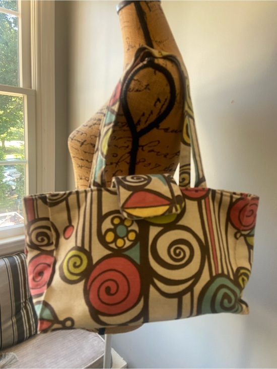 Handbags - Handmade by “The Purse Lady” Canvas Patterned Tote Bag in Multi-Colors